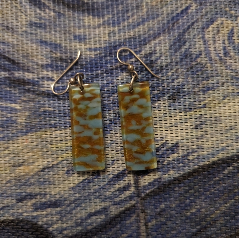 Orange and blue earrings, dangle earrings, square earrings
